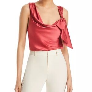 Cinq à Sept Eloise Silk Cowl Neck Tie Shoulder Top Sour Cherry NWOT